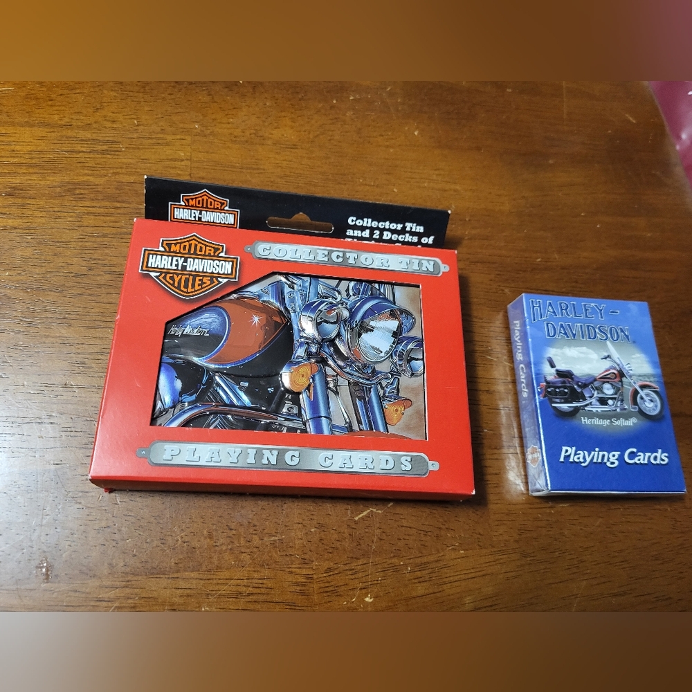 Harley-Davidson Red and Blue Collector Tin with Playing Cards Y2K